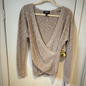 Express Women's V-Neck Wrap Sweater in Beige